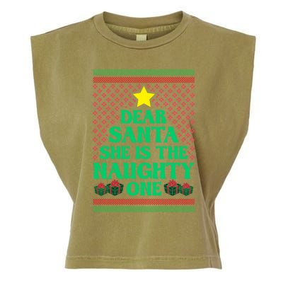 Dear Santa She Is The Naughty One Funny Matching Xmas Gift Garment-Dyed Women's Muscle Tee