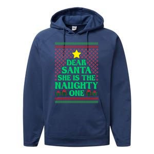 Dear Santa She Is The Naughty One Funny Matching Xmas Gift Performance Fleece Hoodie