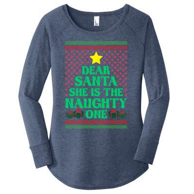 Dear Santa She Is The Naughty One Funny Matching Xmas Gift Women's Perfect Tri Tunic Long Sleeve Shirt