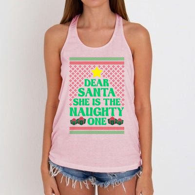 Dear Santa She Is The Naughty One Funny Matching Xmas Gift Women's Knotted Racerback Tank