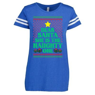 Dear Santa She Is The Naughty One Funny Matching Xmas Gift Enza Ladies Jersey Football T-Shirt