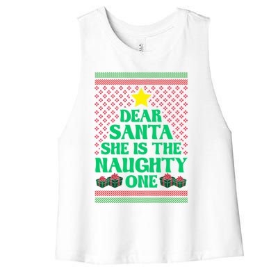 Dear Santa She Is The Naughty One Funny Matching Xmas Gift Women's Racerback Cropped Tank