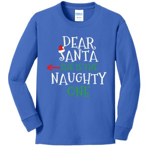 Dear Santa She Is The Naughty One Gift Matching Couple Gift Kids Long Sleeve Shirt