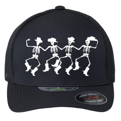 Dancing Skeletons Spooky Halloween Cowboys Line Dance Flexfit Unipanel Trucker Cap