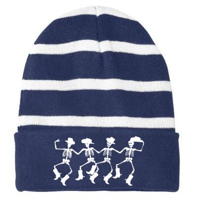 Dancing Skeletons Spooky Halloween Cowboys Line Dance Striped Beanie with Solid Band