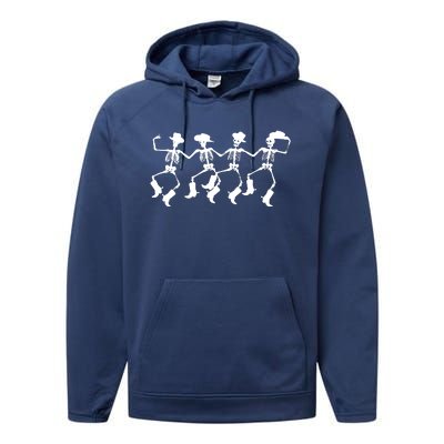 Dancing Skeletons Spooky Halloween Cowboys Line Dance Performance Fleece Hoodie