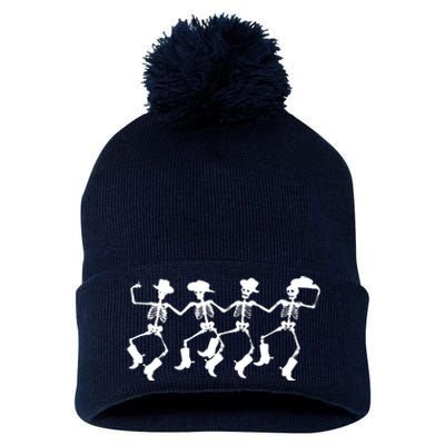 Dancing Skeletons Spooky Halloween Cowboys Line Dance Pom Pom 12in Knit Beanie