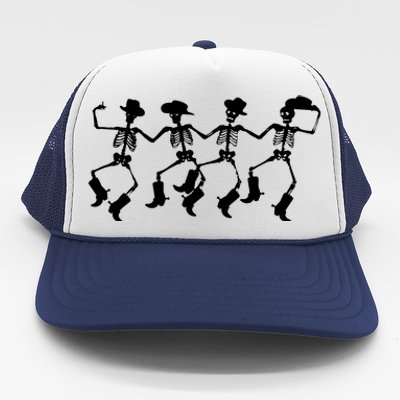 Dancing Skeletons Spooky Halloween Cowboys Line Dance Trucker Hat