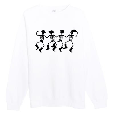 Dancing Skeletons Spooky Halloween Cowboys Line Dance Premium Crewneck Sweatshirt