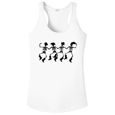 Dancing Skeletons Spooky Halloween Cowboys Line Dance Ladies PosiCharge Competitor Racerback Tank