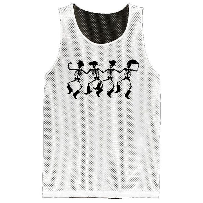 Dancing Skeletons Spooky Halloween Cowboys Line Dance Mesh Reversible Basketball Jersey Tank