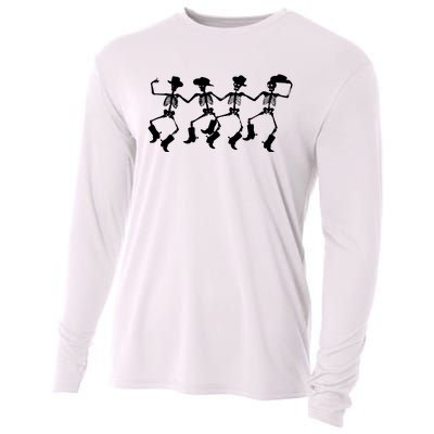 Dancing Skeletons Spooky Halloween Cowboys Line Dance Cooling Performance Long Sleeve Crew