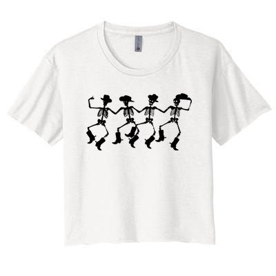 Dancing Skeletons Spooky Halloween Cowboys Line Dance Women's Crop Top Tee