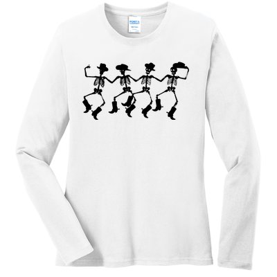 Dancing Skeletons Spooky Halloween Cowboys Line Dance Ladies Long Sleeve Shirt