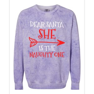 Dear Santa She Is The Naughty One Gift Colorblast Crewneck Sweatshirt