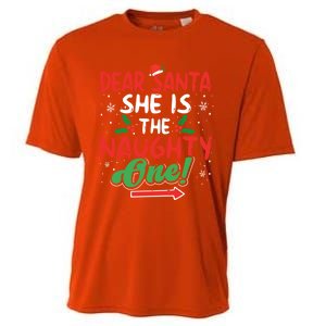 Dear Santa She Is The Naughty One Matching Couples Christmas Gift Cooling Performance Crew T-Shirt