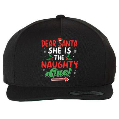 Dear Santa She Is The Naughty One Matching Couples Christmas Gift Wool Snapback Cap