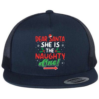 Dear Santa She Is The Naughty One Matching Couples Christmas Gift Flat Bill Trucker Hat