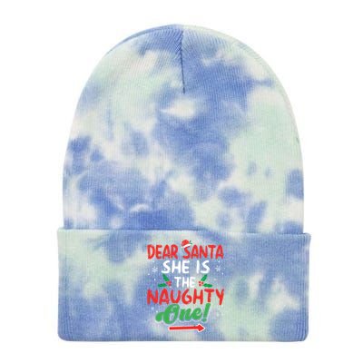 Dear Santa She Is The Naughty One Matching Couples Christmas Gift Tie Dye 12in Knit Beanie