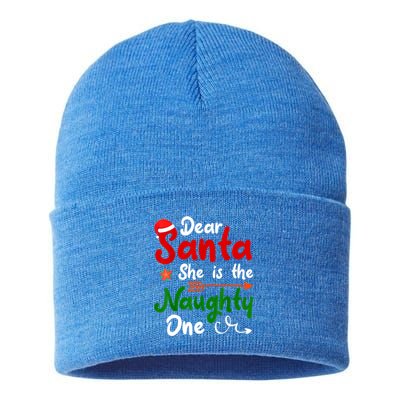 Dear Santa She Is The Naughty One Matching Couples Christmas Gift Sustainable Knit Beanie