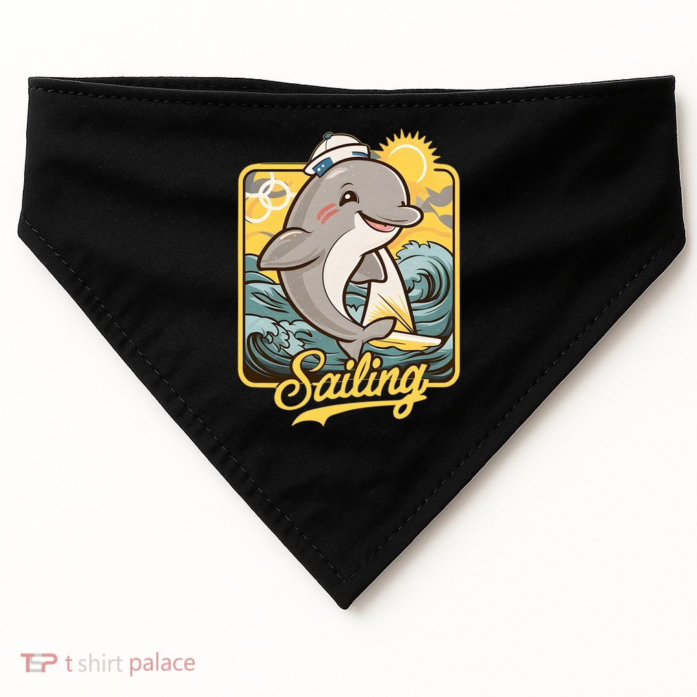Dolphin Sailing Sports Fan Cartoon Style USA-Made Doggie Bandana