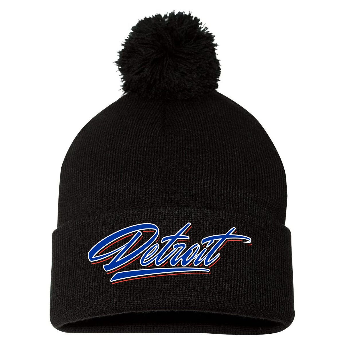 Detroit Sports Script Pom Pom 12in Knit Beanie