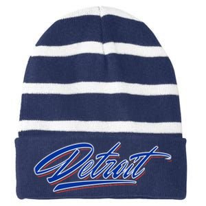 Detroit Sports Script Striped Beanie with Solid Band