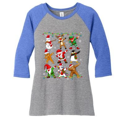 Dabbing Santa Snow Gingerbread Penguin Xmas Great Gift Women's Tri-Blend 3/4-Sleeve Raglan Shirt