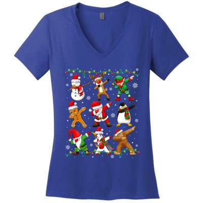 Dabbing Santa Snow Gingerbread Penguin Xmas Great Gift Women's V-Neck T-Shirt