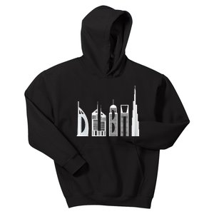 Dubai Skyline Souvenir Famous Buildings Typography Kids Hoodie