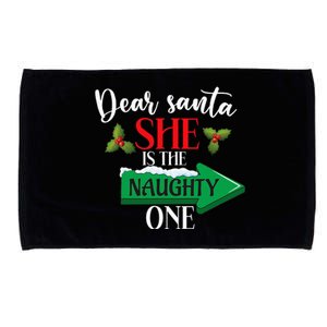 Dear Santa She Is The Naughty One Couple Christmas   Microfiber Hand Towel