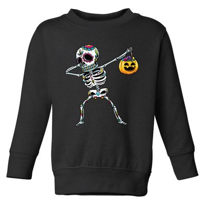 Dabbing Sugar Skull Skeleton With Pumpkin Halloween Toddler Sweatshirt