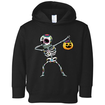 Dabbing Sugar Skull Skeleton With Pumpkin Halloween Toddler Hoodie