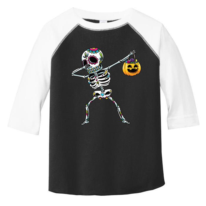 Dabbing Sugar Skull Skeleton With Pumpkin Halloween Toddler Fine Jersey T-Shirt