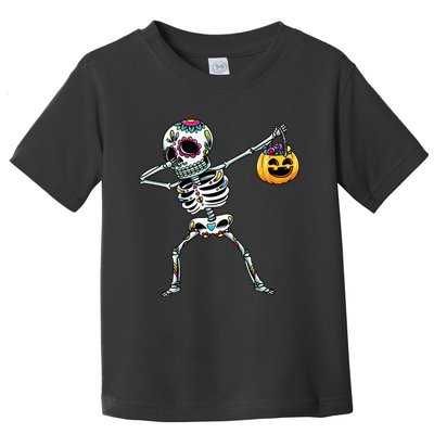 Dabbing Sugar Skull Skeleton With Pumpkin Halloween Toddler T-Shirt