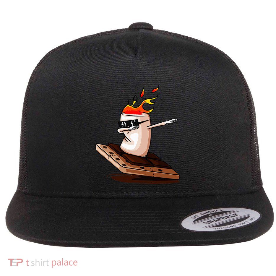 Dabbing SMores Smores Roasting Marshmallow Camping Bonfire Flat Bill Trucker Hat
