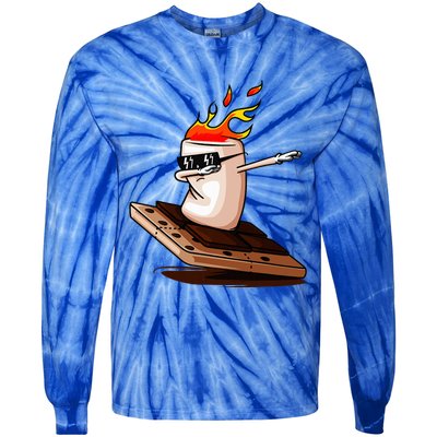 Dabbing SMores Smores Roasting Marshmallow Camping Bonfire Tie-Dye Long Sleeve Shirt