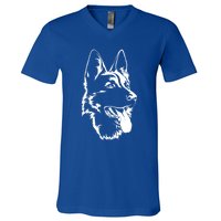 Dog Silhouette Sitting Gift Ger Shepherd Gift V-Neck T-Shirt