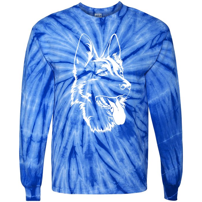 Dog Silhouette Sitting Gift Ger Shepherd Gift Tie-Dye Long Sleeve Shirt