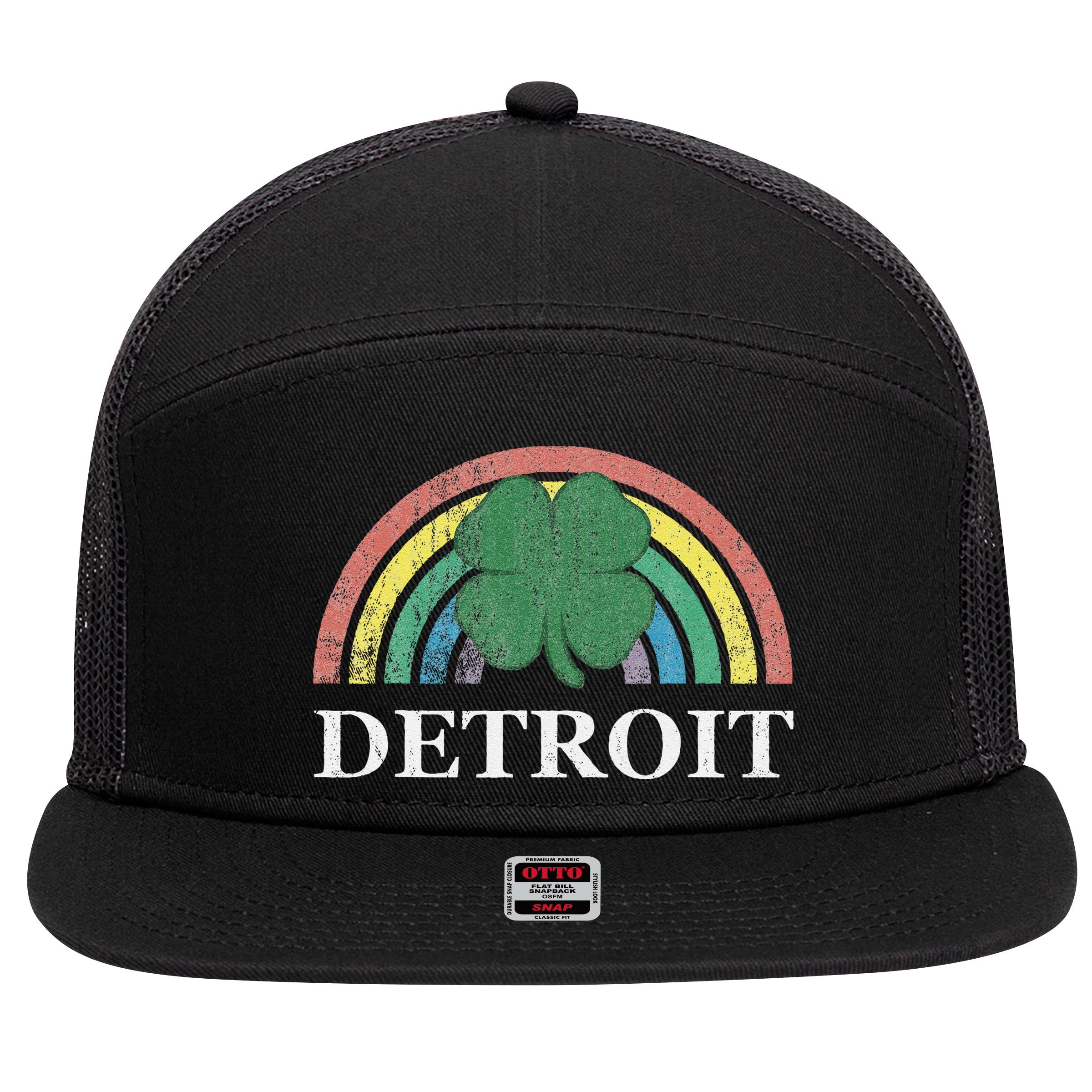 Detroit Shamrock St. Patrick's Day Rainbow Saint Paddy's 7 Panel Mesh Trucker Snapback Hat