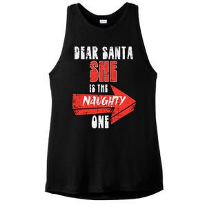 Dear Santa She Is The Naughty One Funny Christmas Couple Funny Ladies PosiCharge Tri-Blend Wicking Tank