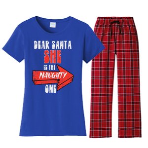 Dear Santa She Is The Naughty One Funny Christmas Couple Funny Women's Flannel Pajama Set