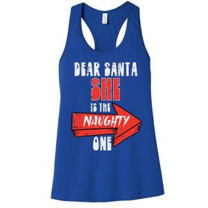 Dear Santa She Is The Naughty One Funny Christmas Couple Funny Women's Racerback Tank