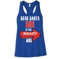 Dear Santa She Is The Naughty One Funny Christmas Couple Funny Women's Racerback Tank