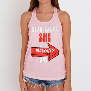 Dear Santa She Is The Naughty One Funny Christmas Couple Funny Women's Knotted Racerback Tank