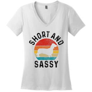 Dachshund Short & Sassy Wiener Dog Doxie Mom Funny Cute Gift Women's V-Neck T-Shirt