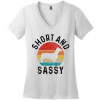 Dachshund Short & Sassy Wiener Dog Doxie Mom Funny Cute Gift Women's V-Neck T-Shirt