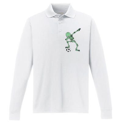 Dabbing Skeleton Soccer Halloween Dab Performance Long Sleeve Polo