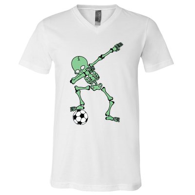 Dabbing Skeleton Soccer Halloween Dab V-Neck T-Shirt