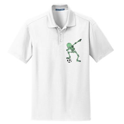 Dabbing Skeleton Soccer Halloween Dab Dry Zone Grid Polo